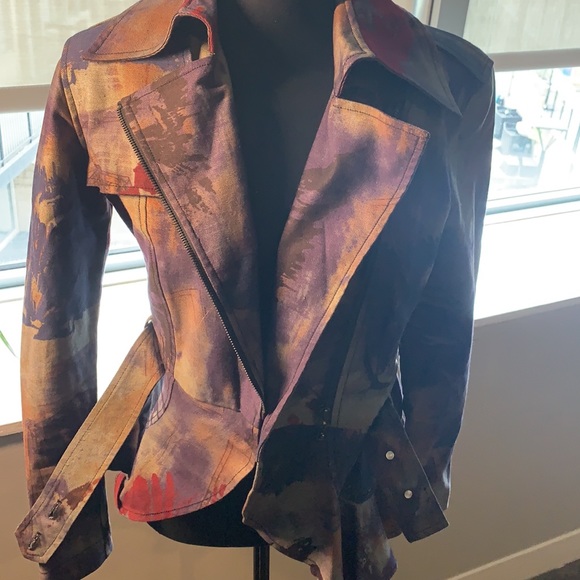 Watercolor modern peplum denim jacket - Picture 2 of 8
